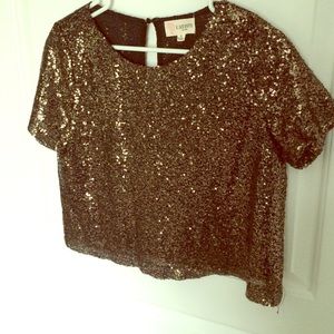 Antique Gold Boxy Sequin Crop