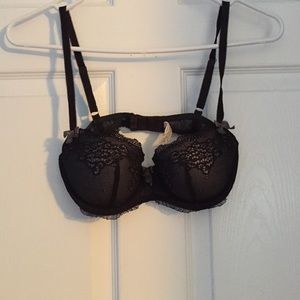 Grey and black lace bra