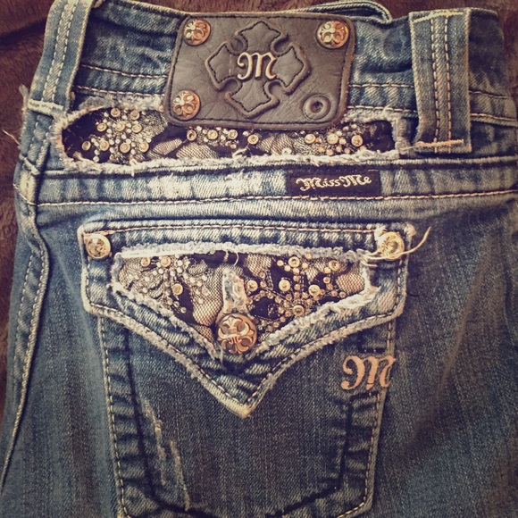 Size 27 miss me black lace and jewel embellished