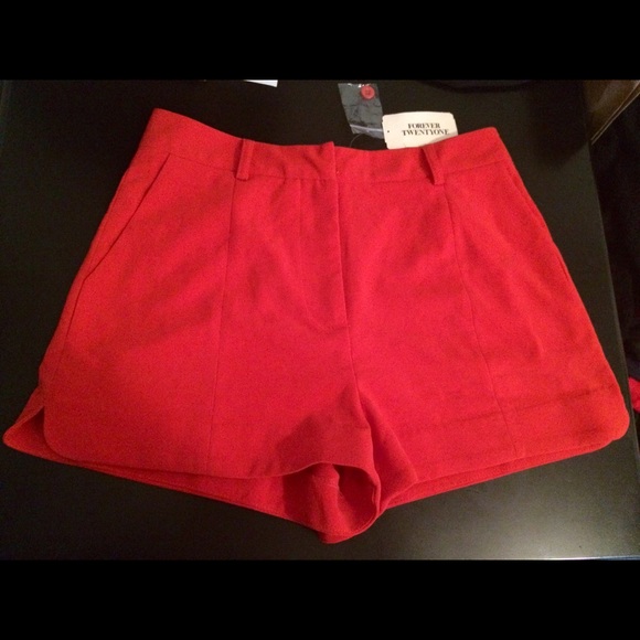 Red high waisted shorts