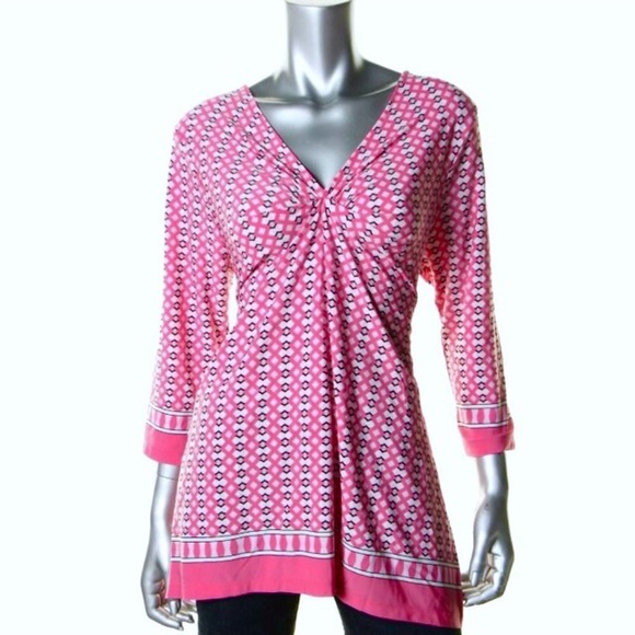 NEW ELLEN TRACY V-Neck Ruched Tunic Top SM