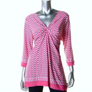 NEW ELLEN TRACY V-Neck Ruched Tunic Top SM