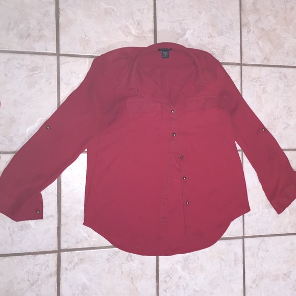 Women's Red Long Sleeve Dress Top