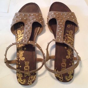 Brash Tan Sandal With Gold Spikes