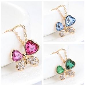 Crystal Butterfly Heart Gold Tone Necklace