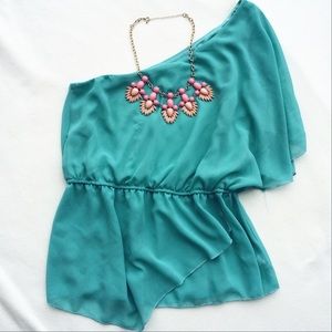 Teal One-Shouldered Blouse