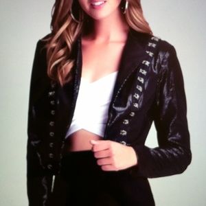 Great Deal ❤ BeBe Hook & Eye Leather Jacket.