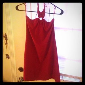 Red halter cocktail dress
