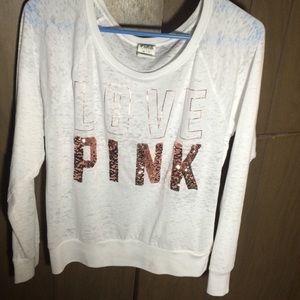 "Love Pink" white & gold vs sweater