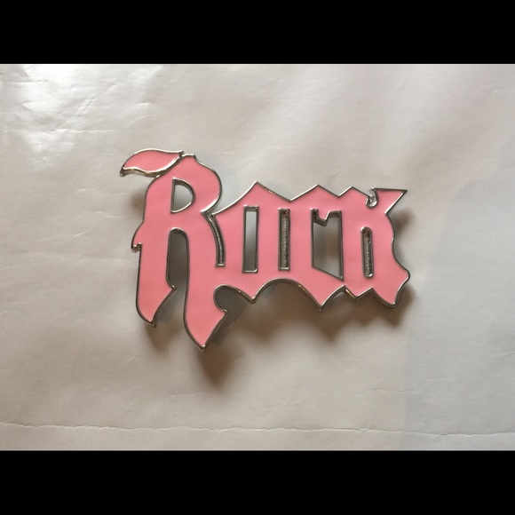 Women's pink belt buckle. "ROCK" buckle only