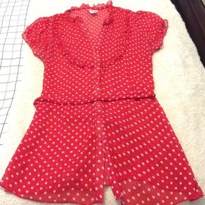 Red polka dot blouse