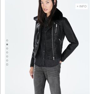 Zara faux leather jacket detachable fur collar