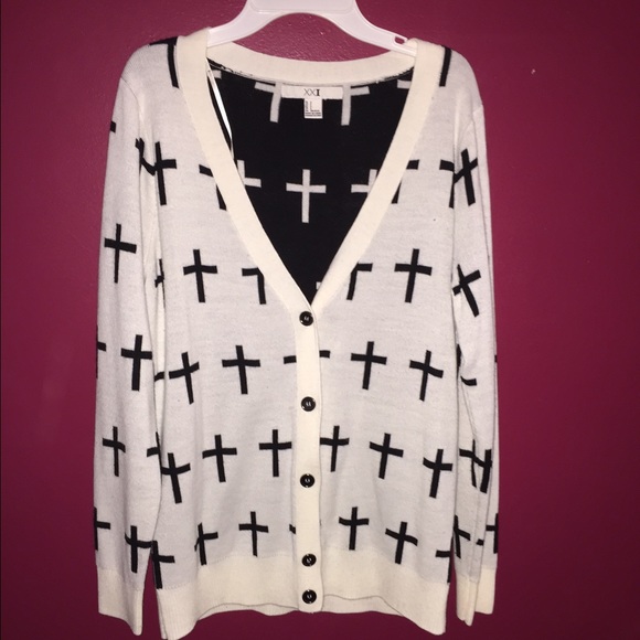 Forever 21 white and black cross cardigan