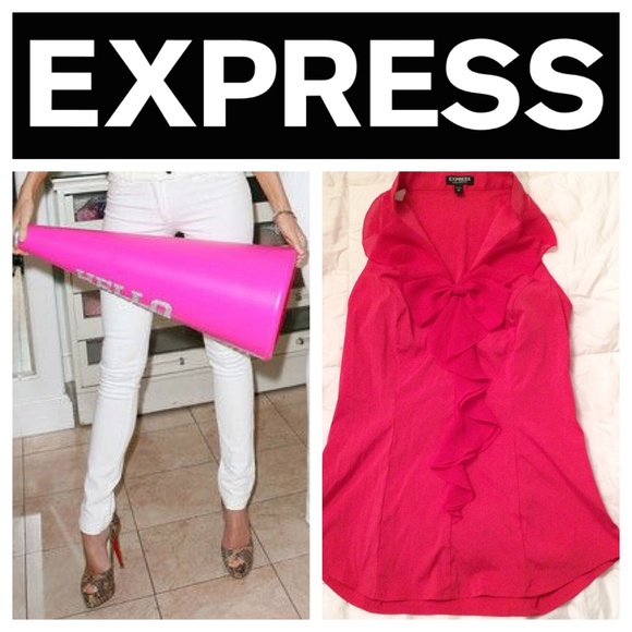💝EXPRESS💝 PINK bow silk ruffle tank
