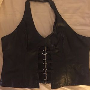 Leather halter top with gromet detail