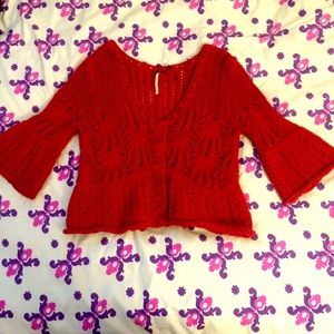 🌼RED FREE PEOPLE CHROCHET SWEATER