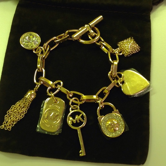 MK Chain Link Gold Tone 7 Charm Bracelet