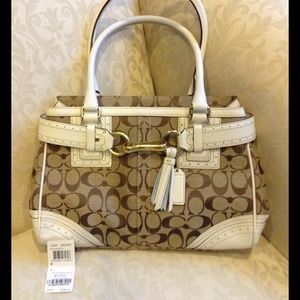 💖Coach signature prints Khaki/White tote handbag