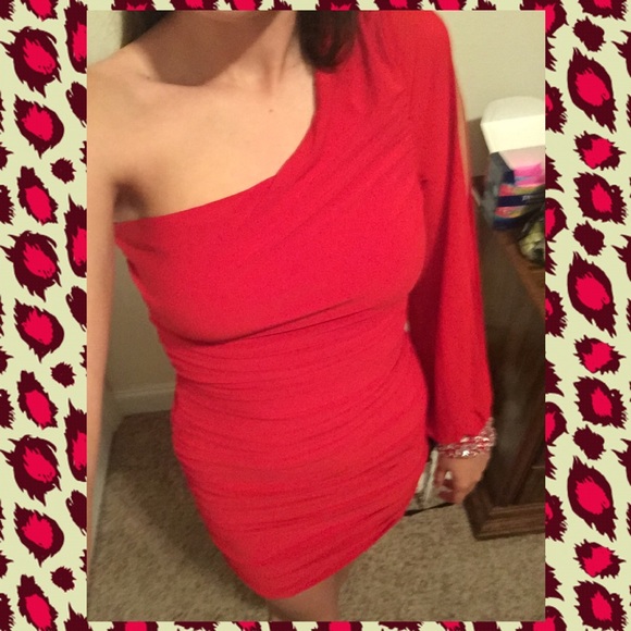 Red one shoulder semi formal dress