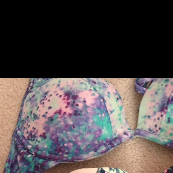 Purple and teal bikini top