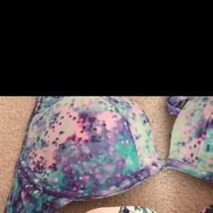 Purple and teal bikini top