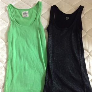Lime green tank and sparkly black tank