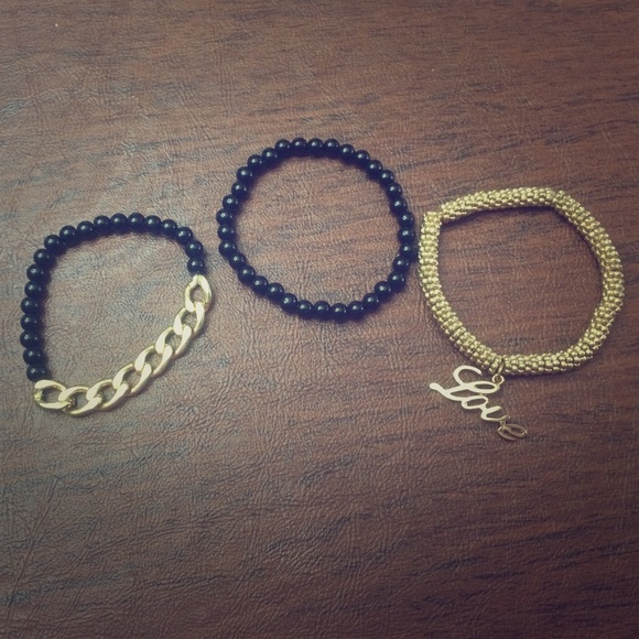 Black and gold bracelet trio