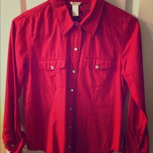 Red button down shirt