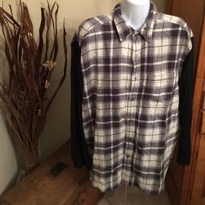 Blk white plaid with sheer back and sleeve o/s