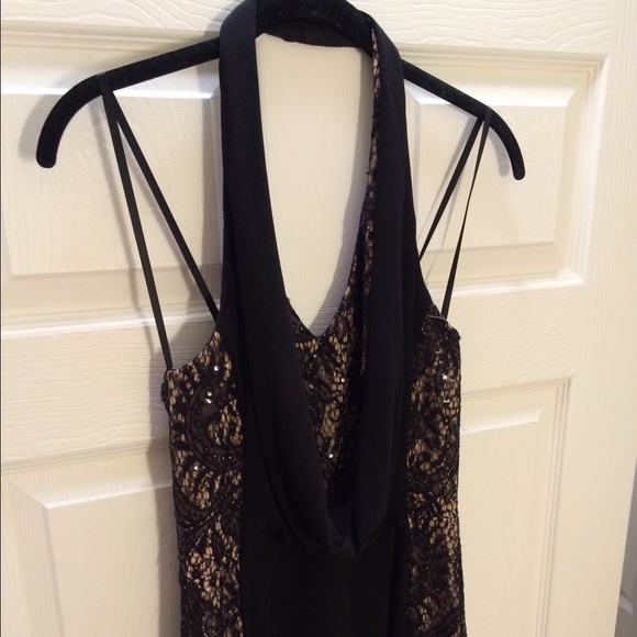 BRAND NEW Black and nude lace halter gown