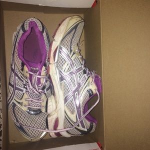Asics gel running shoes purple and white