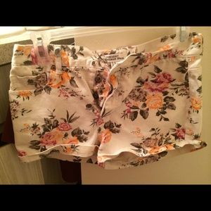 White flowered Jean Shorts