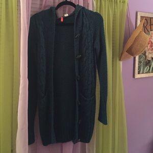 Green hooded cardigan. From h&m