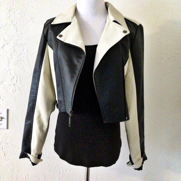 Jackets & Blazers - 💥HOLD💥Black and Cream Faux Leather Jacket