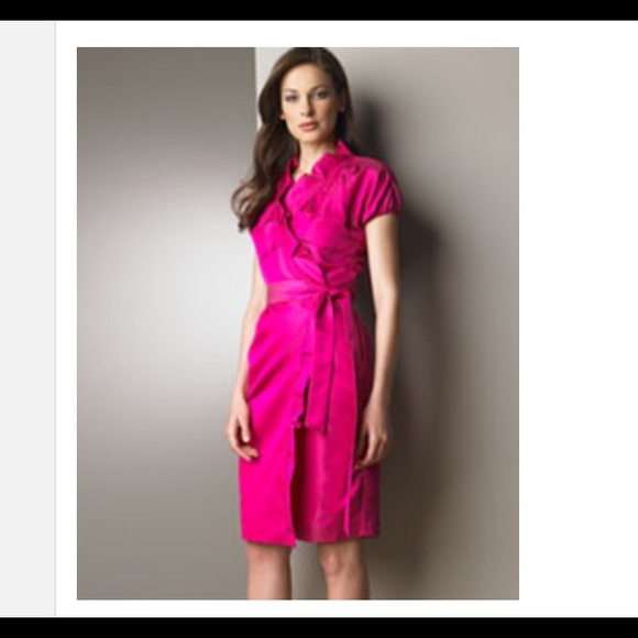 Diane von Furstenberg Dresses & Skirts - ❌SOLD❌DVF hot pink silk ruffled neck wrap dress