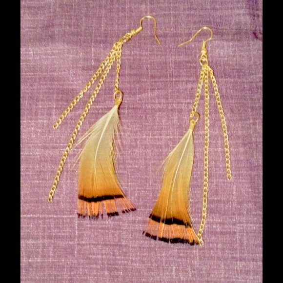 *NEW* Black & Coral Feather Earrings