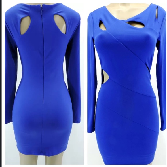 Bebe blue cutout long sleeve dress