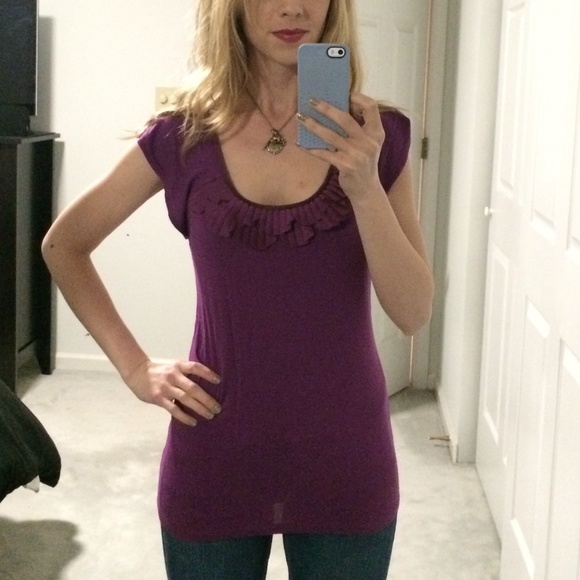 Purple Pleated Ruffle Top - Picture 3 of 3