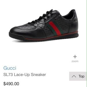 Gucci Mens lace-up black leather embossed sneakers