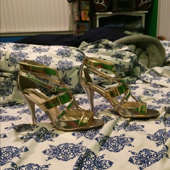 Silver and gold strappy pumps