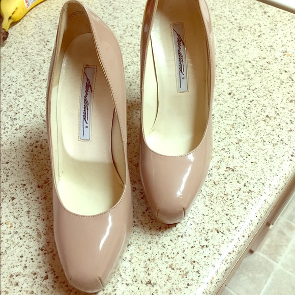 Brian Atwood patent leather nude pumps