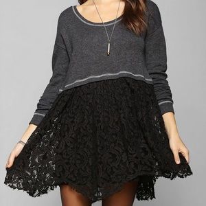 Black lace/ Grey Sweater Dress