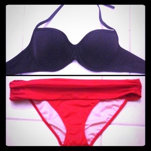 BUNDLE RESERVED - VS Black Bikini Top & Red Bottom
