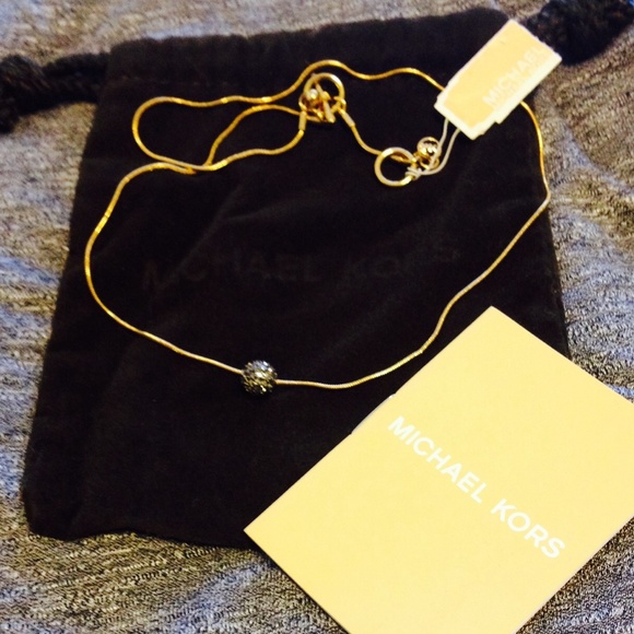 MICHAEL KORS gold & silver tone pave bead necklace