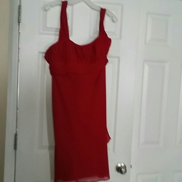 Red chiffon dress from Davids Bridal