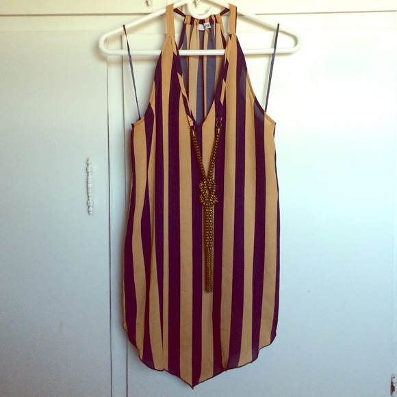 Navy Blue and Tanned Blouson with Necklace