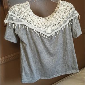 Gray with whit crochet top