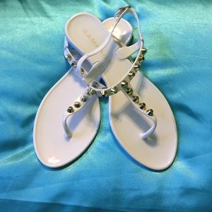 White jelly t strap sandals