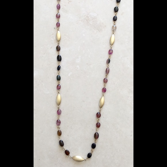 Amethyst Smokey Quartz & 14k Brushed Gold Necklace - Picture 1 of 3
