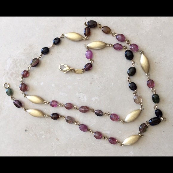 Amethyst Smokey Quartz & 14k Brushed Gold Necklace - Picture 2 of 3